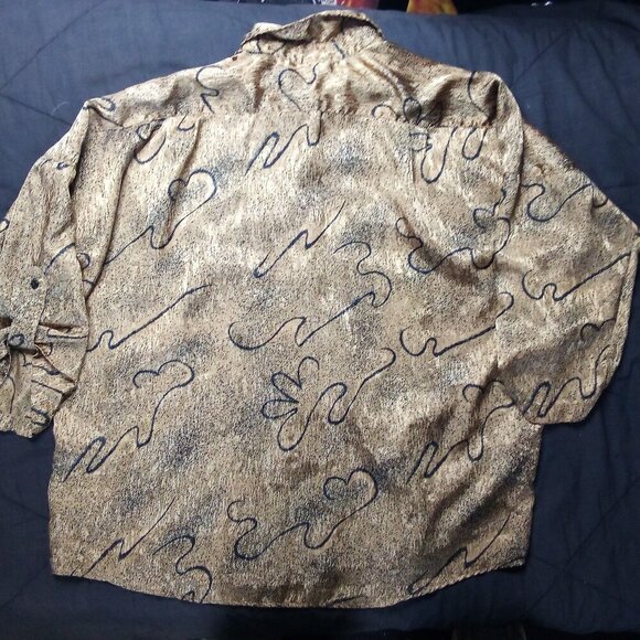 Vintage Gloria Dee Abstract Strokes Gold Polyester Disco Shirt - Picture 6 of 6
